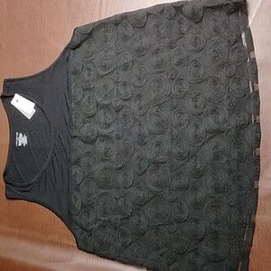 Lane Bryant Black Jersey Knit Tank Top w/Patterned Overlay Plus Size 26/28 NWT